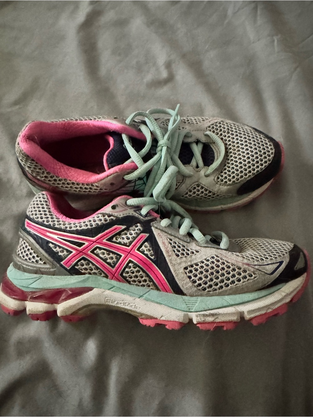 ASICS Women's Gray, Pink & Mint Lace-Up Running Shoes